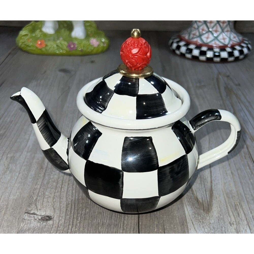 Mackenzie-Childs Courtly Check 4-Cup Teapot OLD STOCK Enamelwear - Picture 4 of 8